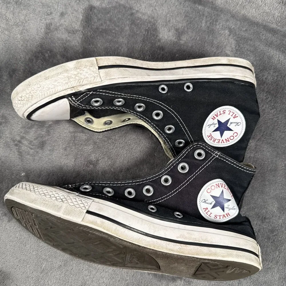Converse Sneakers High Top Black White Women's 7 Men's 5 Grunge Classic No Laces
